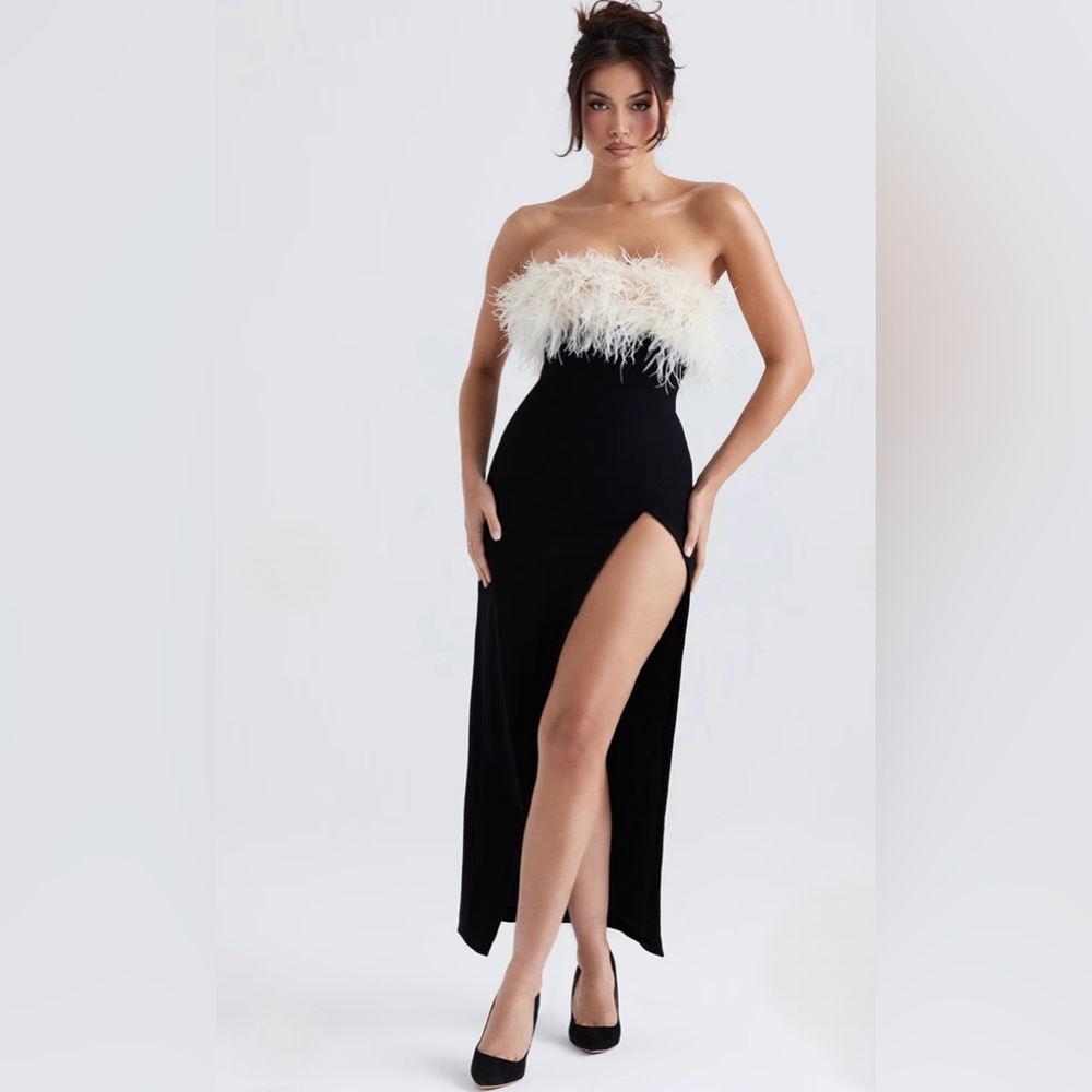 Elegant Black and White Strapless Dress | “Sarai” House of CB (M)